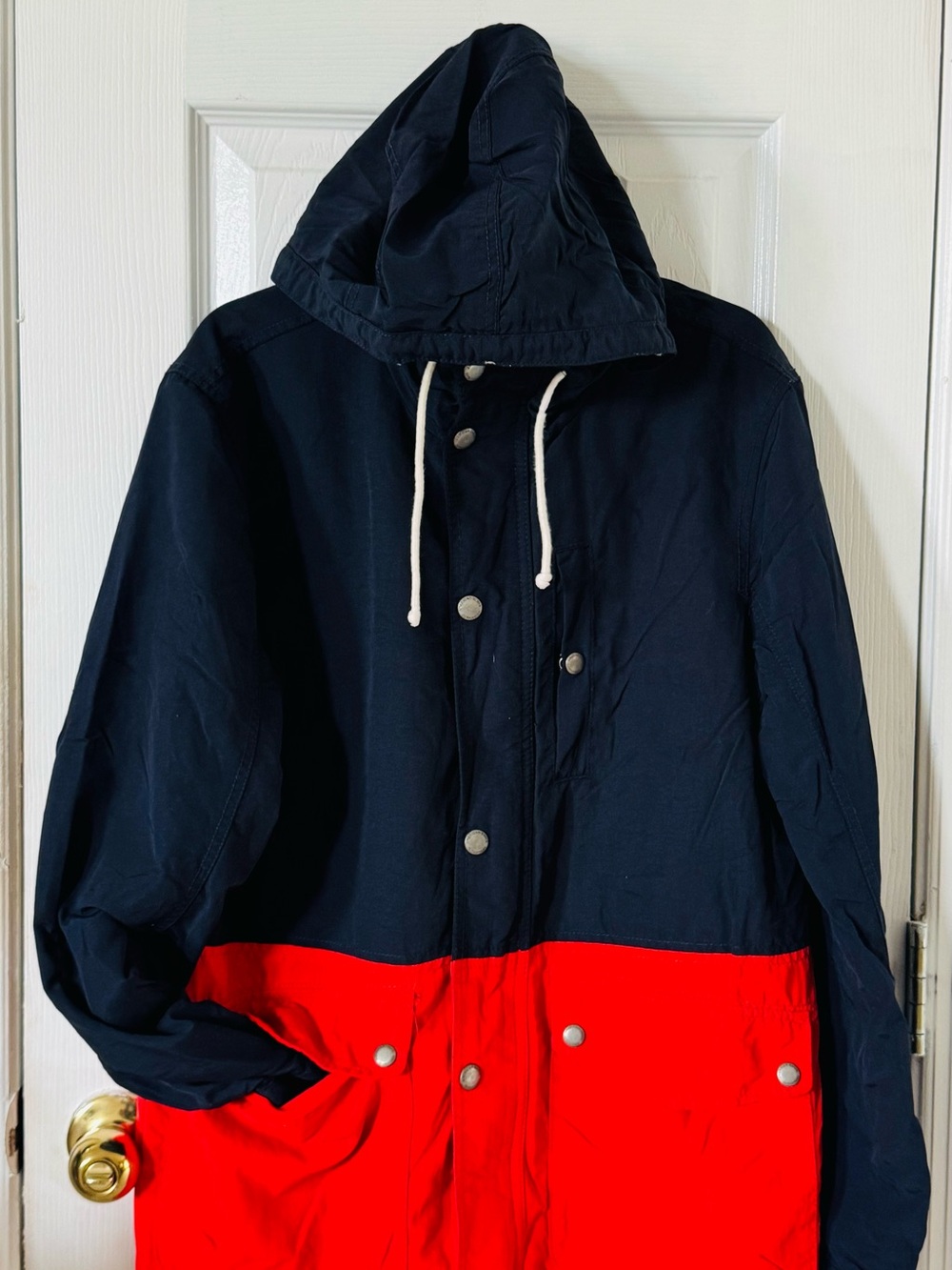 Men's Hooded Colorblock Parka Jacket - Navy & Red